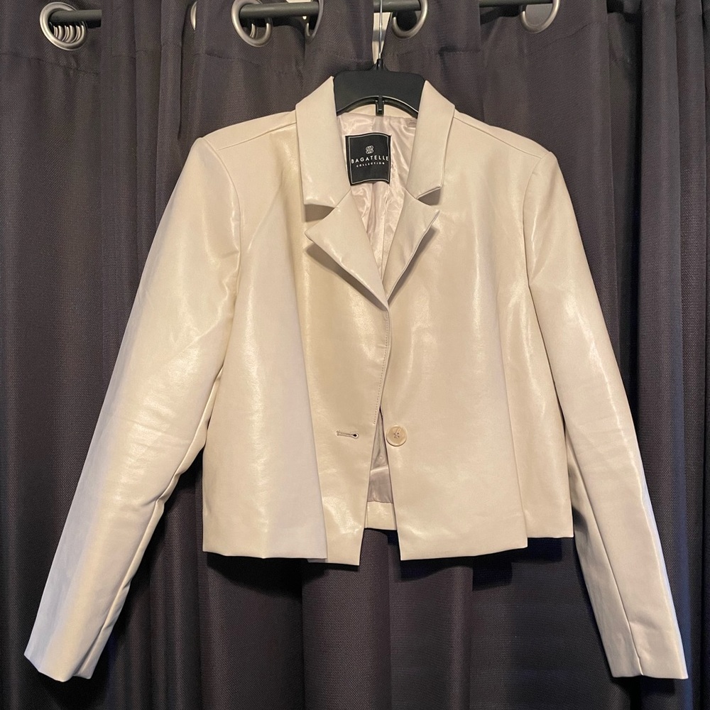 Cream Faux Leather Short Waisted Jacket